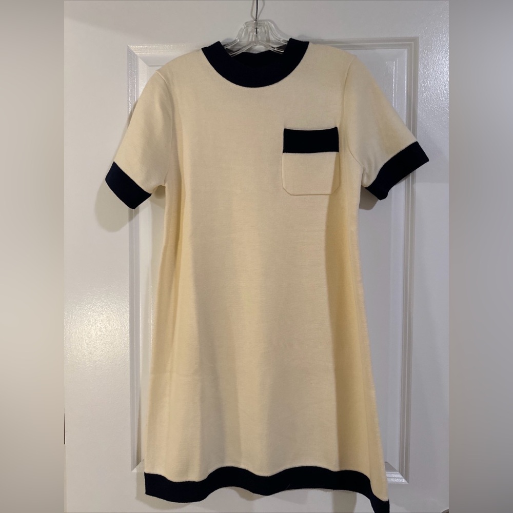 Tuckernuck Womens Merritt Knit Dress Mini Shift Off-White/Navy Pocket Size Med